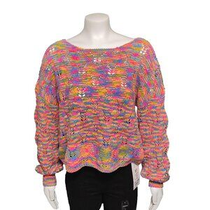 Wild Fable Spacedye Boat Neck Pointelle Knit Pullover Sweater